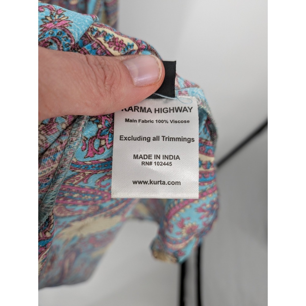 Karma Highway Maxi Dress Womens One Size Blue Paisley Floral Halter Tiered Silky - Picture 4 of 9